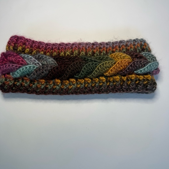 Crochet Headband One Size Ear Warmer Headband Button Unique Multicolor Chunky - Picture 2 of 7